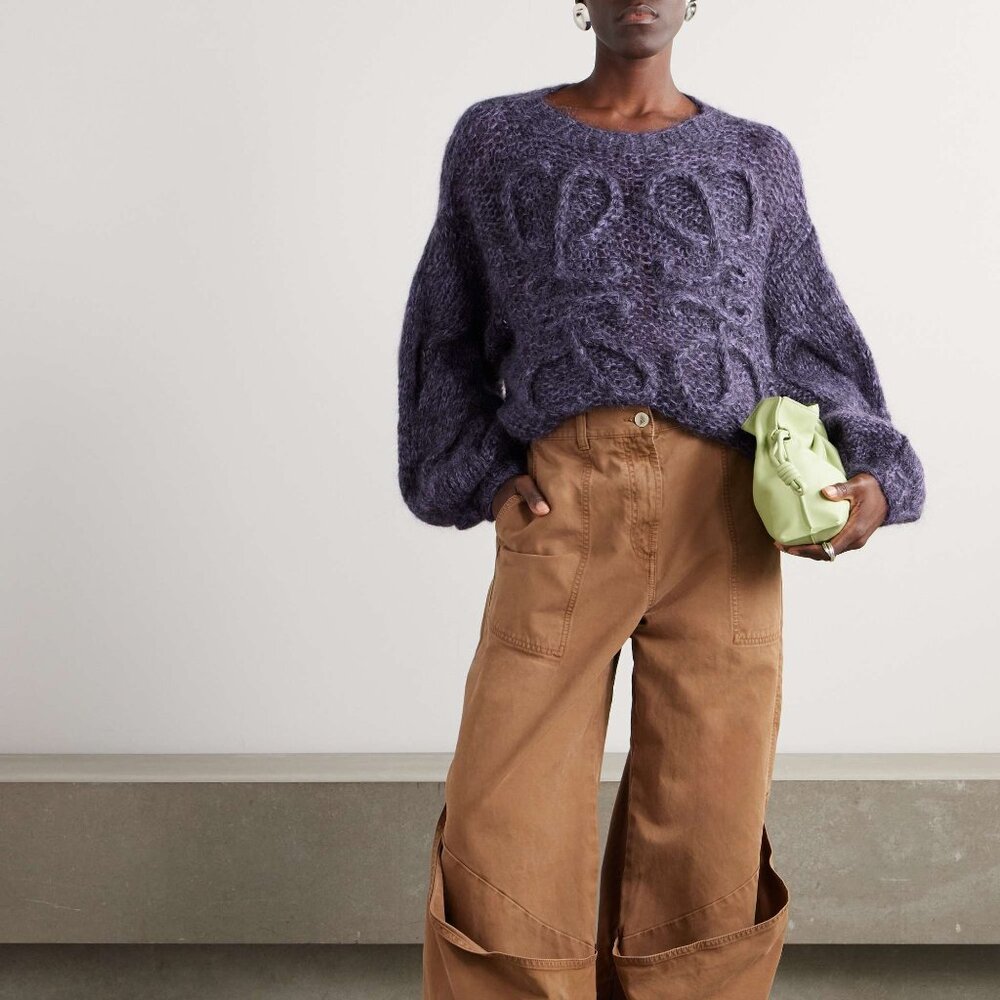 LOEWE Anagram embroidered cable-knit mohair-blend sweater